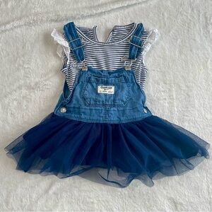 OshKosh B'gosh Striped Denim Tutu Overalls with Shoulder Frill Onesie
